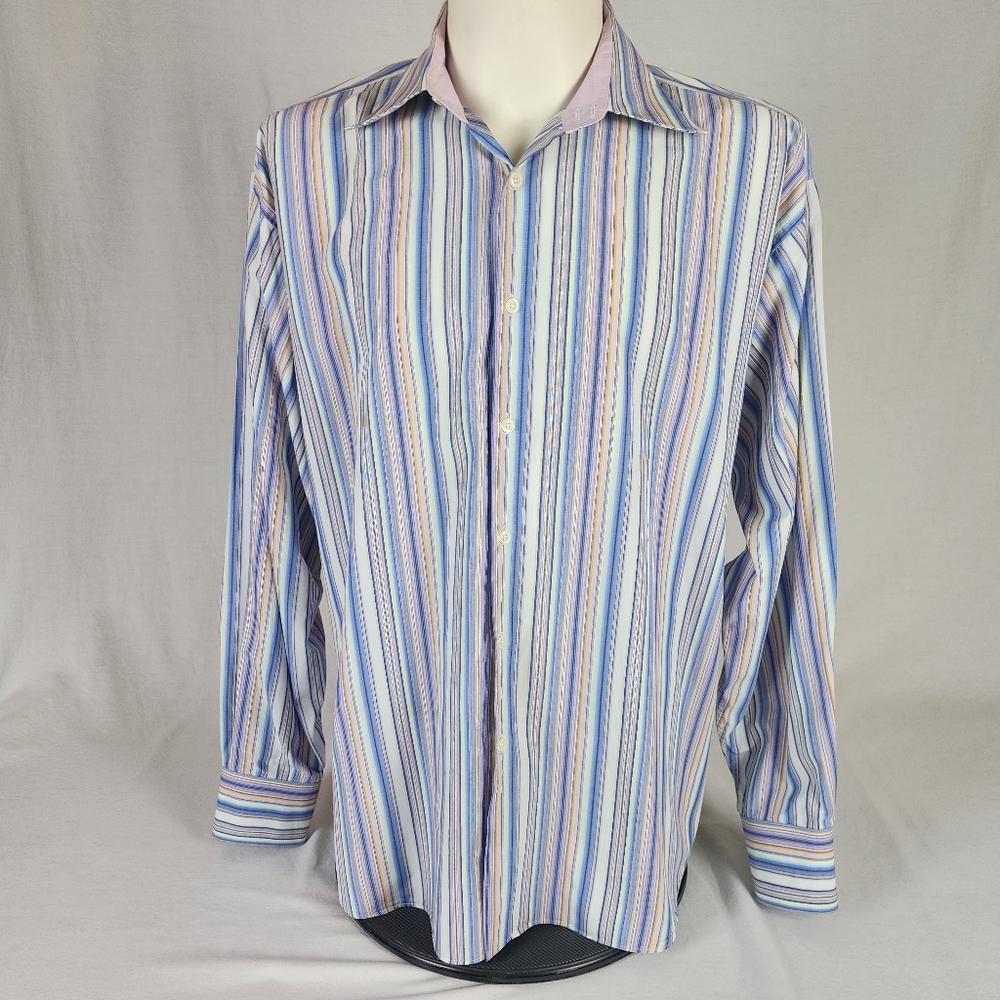 Bachrach XXL Pink & Blue Striped Men's Dress Shirt
